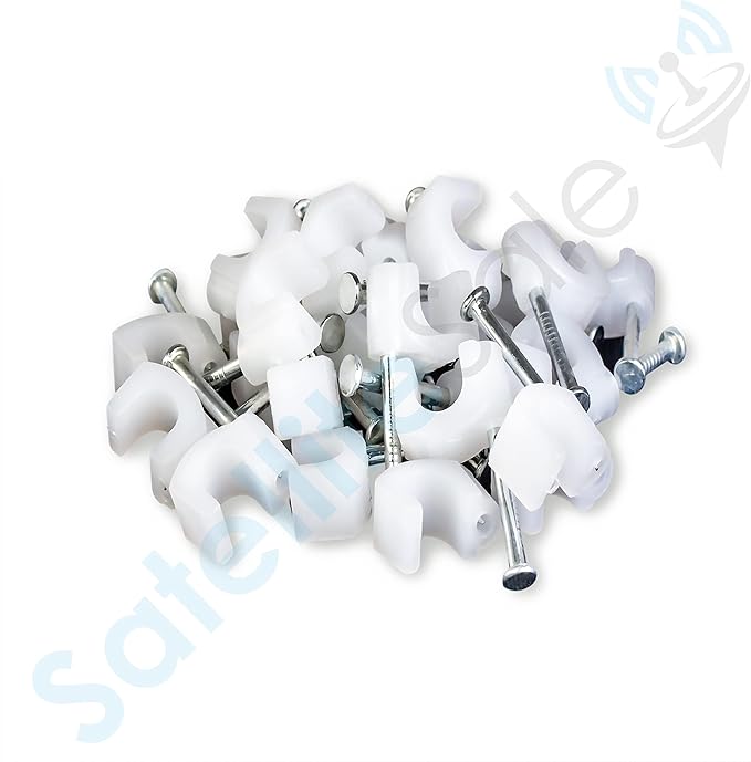 SatelliteSale Single Nail White Round Clips for Ethernet Coaxial Telephone Cable TV Wire Cable Management 100 Pcs