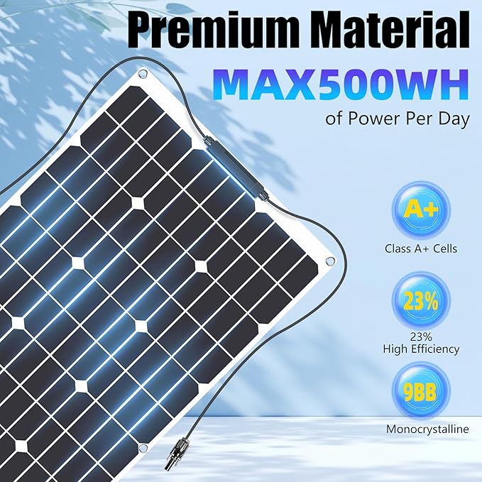 KEPEAK 100W Solar Panel Flexible, Ultra Lightweight 100 Watt Flexible Solar Panel for RV, Waterproof Monocrystalline RV Solar Panel for Off-Grid Marine Camping Van Boat Trailer