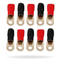 InstallGear 1/0 Gauge AWG Tinned Pure Copper Lugs Ring Terminals Connectors with Heat Shrink (10 Pack - 5 Positive/5 Negative) | 1/0 Ring Terminal Electrical Connectors with Heat Shrink