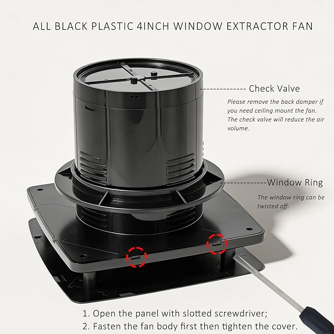 4inch Exhaust Fan, Black 50CFM Quiet Window Wall Mount Vent Extractor Fan for Kitchen Bathroom Workshop Garage