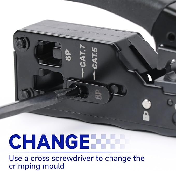 Network Crimper, Network Cable Stripper Cutter RJ45 Crimping Tool Ethernet Wire Cutter Crimper Crimping pliers for RJ11 RJ12 RJ45 6P6C/4C,8P8C Cat7 Cat6A Cat6 Cat5E Cat5 Modular Plugs Connectors