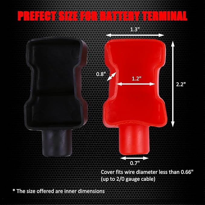 Ampper Top Post Flexible Battery Terminal Cover, Battery Terminal Clamp Insulator Protector W/Washers for Car, Vehicle, RV and Boat (Medium, 2 Sets)