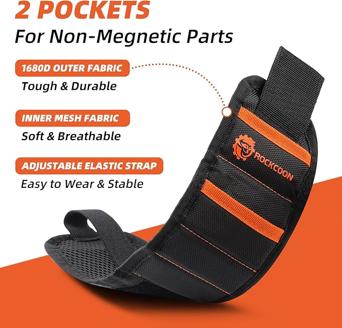 Magnetic Wristband with 20 Powerful Magnets, Tool Wrist Band for Screws, Nails and Drilling Bits, Gift for Husband, Dad, Handymen and Wood Working Men
