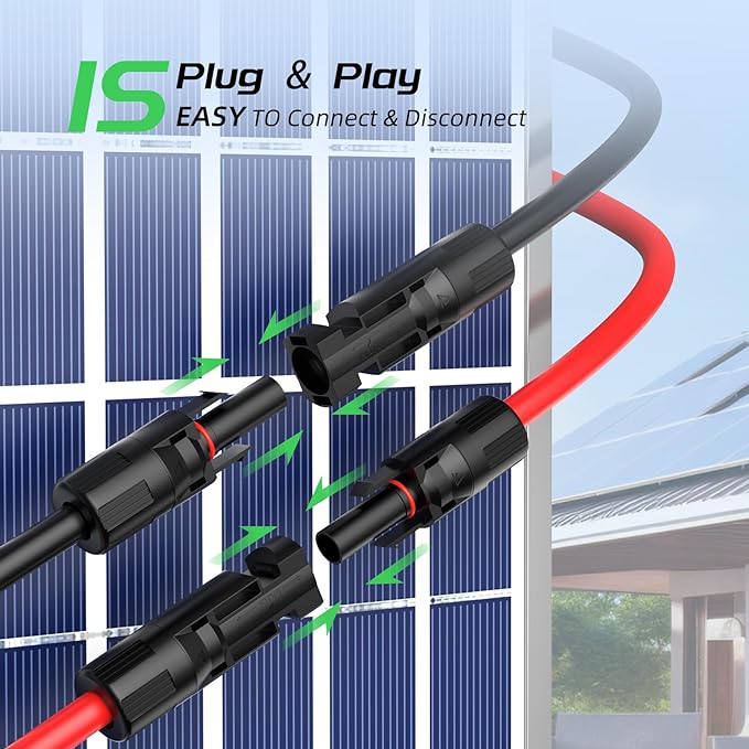 40Feet 10AWG Solar Panel Extension Cable, Bateria Power 10 Gauge 6mm² PV Wire with Female & Male Waterproof Connectors for RV, Photovoltaic Systems, Set of 2