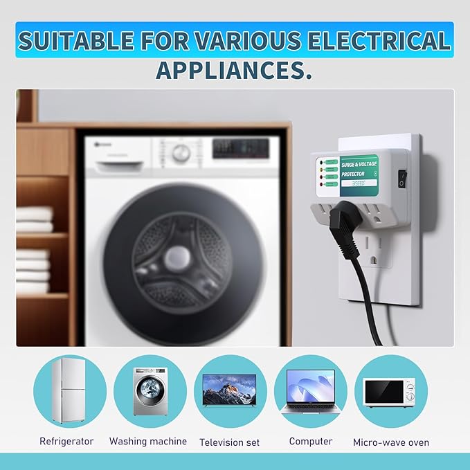 BSEED 3 Outlet Surge Protector for Refrigerator, Voltage Protector with Light Indicators for TV, PC, Washing Machine, and Other Home Appliance, Power Wall Surge Protector, 125V, 1875W, 1 Pack