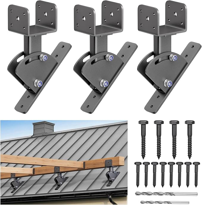 Roof Riser Brackets, Stainless Steel 4x4 (Actual Size:3.5"×3.5") Adjustable Angles Saddle Roof Riser Brackets for Patio Cover for Patio Cover Roof Gazebo, 3Pack