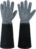 HANDLANDY Long Gardening Gloves for Men & Women, Cowhide Leather Rose Pruning Gloves, Breathable Thorn Proof Gauntlet Glove (Slate Gray, M)