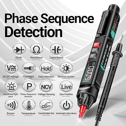 ANENG Pen Type Digital Multimeter AC/DC Voltage Tester 6000 Counts Intelligent Professional Current Meter Non-Contact Voltmeter Sensor Pen Test with Resistance Continuity Capacitance Diode Live Wire