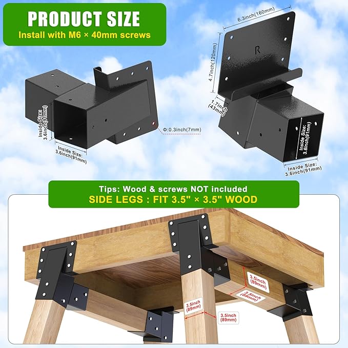 SELEWARE 4 Pack Deer Stand Brackets 4x4 Heavy Duty Deer Blind Brackets Outdoor Angle Brackets for Tree Stand, Outdoor Platforms, Hunting Blinds, Shooting Shack, Observation Decks, Elevated Platform
