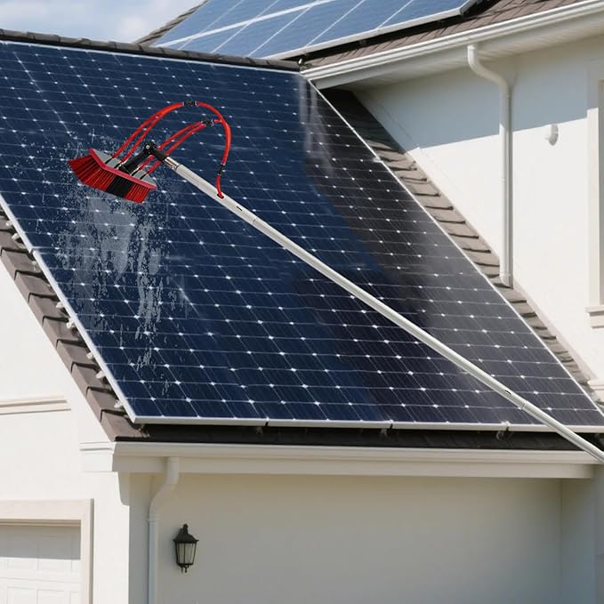 29.53 FT Solar Panel Cleaning Kit, Window Cleaning System, 35CM Hose & Rotating BrushHead, Washing Equipment Window Cleaner Tool Water Fed Pole Kit for Roof Caravan Solar Panel