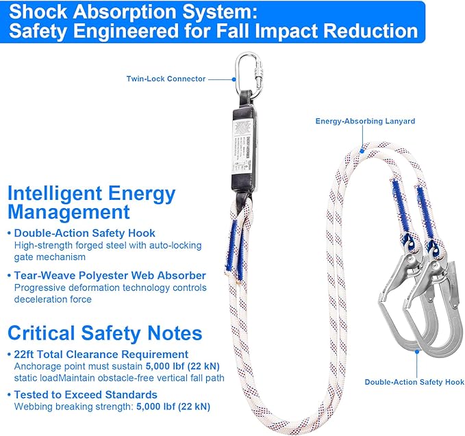 Premium Full Body Safety Harness Fall Protection Kit - OSHA/ANSI Compliant, Roofing Harness, Includes Shock Lanyard