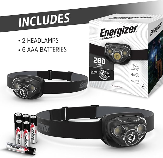 Energizer LED Headlamp PRO (4-Pack), IPX4 Water Resistant Headlamps, High-Performance Head Light for Outdoors, Camping, Running, Storm, Survival LED Light for Emergencies (Batteries Included)