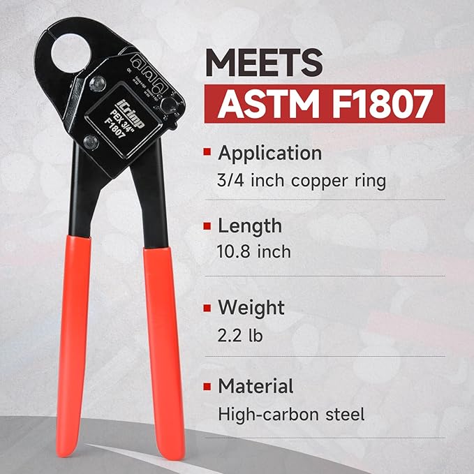 iCrimp Angle Head F1807 PEX Pipe Crimping Tool for Copper Rings - 3/4-inch Angle Single Crimper, Suitable for Tight Spaces