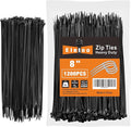8 Inch Black Zip Ties (1200 Pack), 35 LBS Tensile Strength, Self-Locking Nylon PA66 UV Resistant Cable Ties for Indoor and Outdoor Use