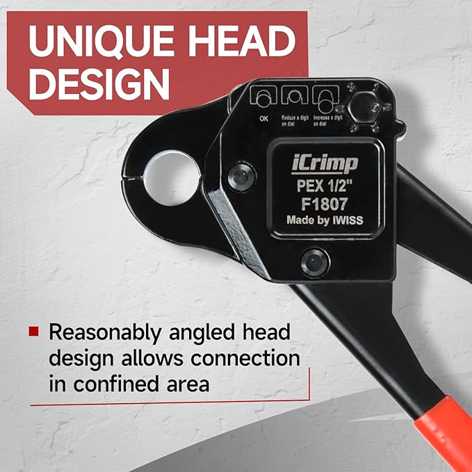 iCrimp Angle Head F1807 PEX Pipe Crimping Tool for Copper Rings - 1/2-inch Angle Single Crimper, Suitable for Tight Spaces