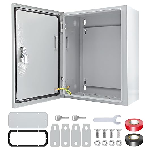 Electrical Box 16 x 12 x 8'' Steel Electrical Junction Box，NEMA 4X Steel Enclosure Box，Indoor&Outdoor Electrical Box Waterproof & Dustproof，Wall Mounted Universal，with Lock & Mounting Plate