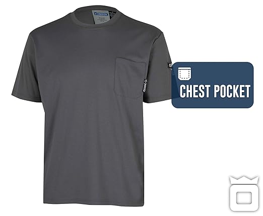 Oberon FR Arc Rated Safety Shirt For Men - Flame Resistant Cotton T-shirt - 11 Cal - Chest Pocket - Navy Blue, Gray