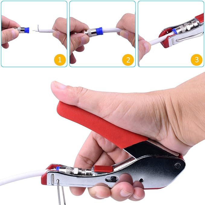 Coax Cable Crimper Tool Kit, rg6 rg59 Coaxial Compression Tool, Wire Stripper, 10pcs RG6 F Connectors