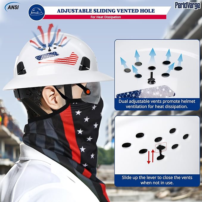 Full Brim Hard Hats Construction OSHA Approved with Visor-Vented Hard Hat with Neck Gaiter with Ear Loops,Safety Hard Hats for Men with Chin Strap ANSI Z89.1 Type 1 Class C,6-pt Suspension