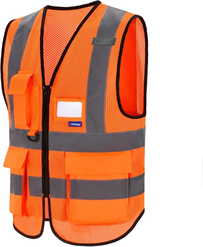A-SAFETY High Visibility Mesh Safety Reflective Vest with Pockets and Zipper,Hi Vis Viz Reflective Safety Vest(Orange Mesh M)