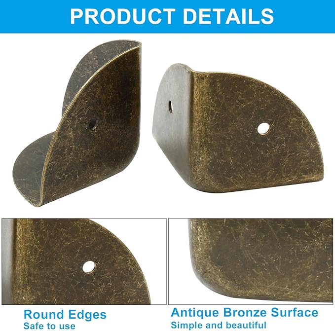 12Pcs Box Corner Protectors, 1.57" (40mm) Metal Corner Edges Protector Triangle Corner Protectors Bronze Corner Covers Edge Guard with Screws for Wooden Case Trunk Box Table Cabinet