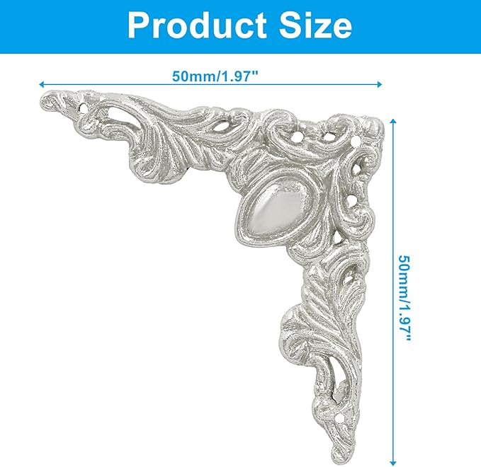 32Pcs Vintage Metal Corner Protector, Antique Edge Decorative Protectors Scrapbooking Albums, Decorative Corner for Photo Frame/Jewelry Box (Silver)