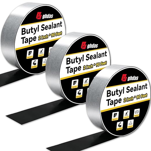 3 Pack Butyl Sealant Tape 2" X 90' - Double Sided - Black Vapor Barrier Butyl Tape for Wall of Crawl Space, Rv Windows, Deck Boat, Crawlspace (Waterproof, Weatherproof)