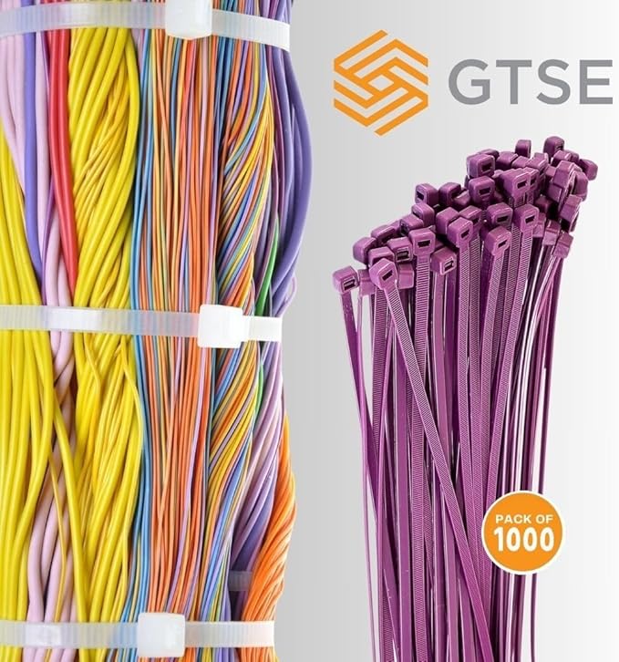 GTSE 6 Inch Purple Zip Ties, 1,000 Bulk Pack, 40lb Strength, UV Resistant Strong Nylon Cable Ties, Self-Locking 6" Tie Wraps
