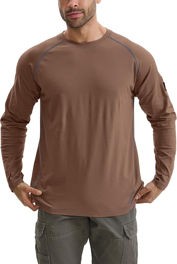 WORKWEYA FR Shirts for Men 6OZ Light Weight Welding Shirts Thumb Hole Stretch Breathable NFPA2112 CAT2 for Summer