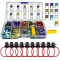 MuHize 12V Mini Fuse Holder - 120 Pcs Multi-Size Blade Fuses (2A 3A 5A 7.5A 10A 15A 20A 25A 30A 35A) & 10pcs 14AWG Holders, for Car Audio/RV Protection