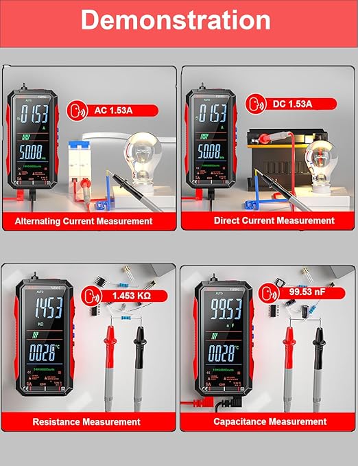 Digital Multimeter, 2026 Upgraded FS899L Multimeter, USB Rechargeable Digital Multimeter, Measures Voltage Automatic Digital Display Multimeter Tester for Home and Industrial Electrical Issues (Red)