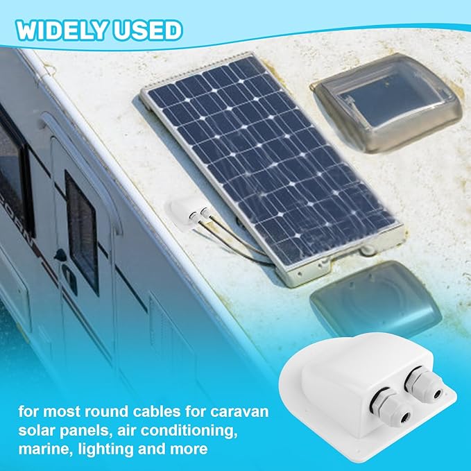 Waterproof ABS Solar Dual Cable Introduction Gland Box, Suitable for Double Cable Waterproof Protection Shell of Solar Panels in RVs, Boats, Roofs, and Engine Rooms 2 Pack (White)