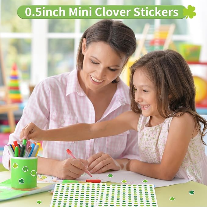 2400 Pcs St. Patrick's Day Shamrock Paper Stickers,4 Colors,Lucky Clovers Self Adhesive Stickers,for Envelopes Scrapbook Gifts,0.5in