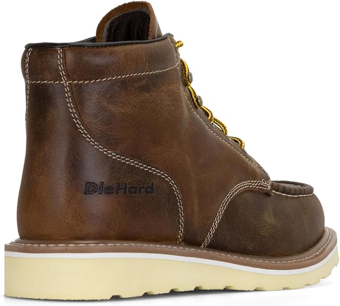 DieHard Men's Mustang casual Brown Leather Wedge Boots. Ankle-High, Slip-Resistant, Soft Toe