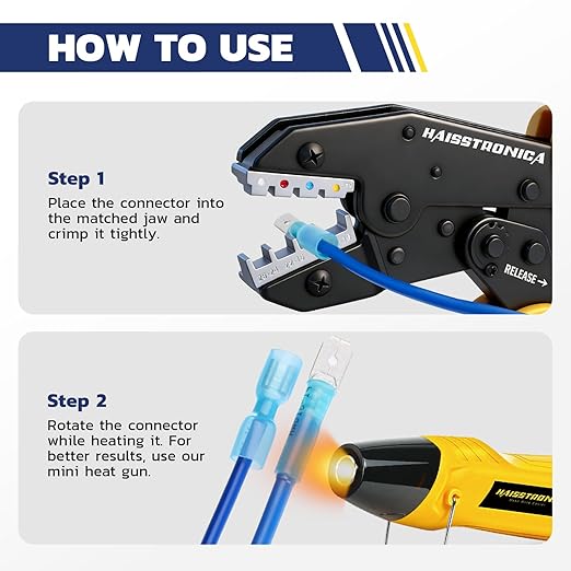 haisstronica 310PCS Heat Shrink Wire Connectors Set, 22-10AWG Marine Grade Heat Shrink Spade Connectors with 9" Crimping Tool and Organizer (3Color/6Size)