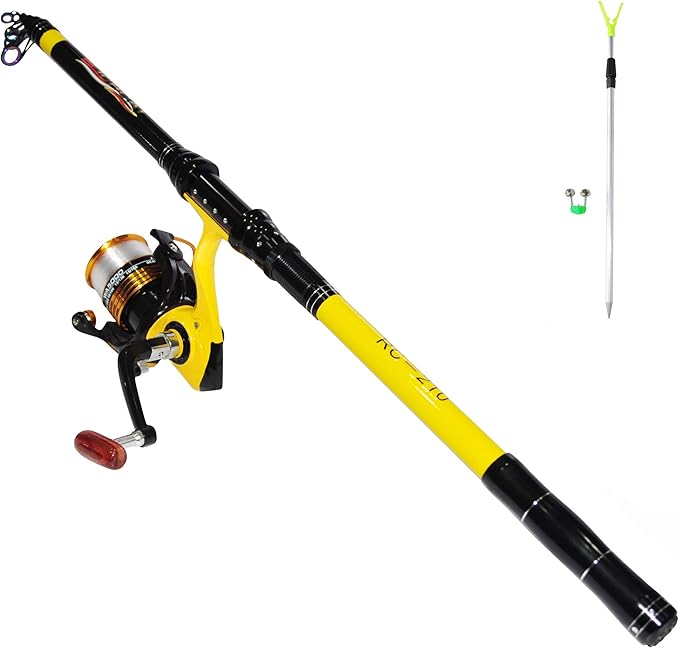 Richcat Fishing Rod and Reel Combo，Medium Heavy Poles and Reels Telescopic Rod Kits for Adults， 22lb Line Pre-spooled with Spining Reel for Travel Saltwater Freshwater Catfish Bass Fishing