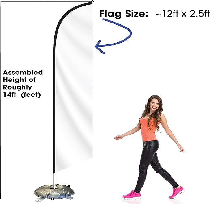 Feather Flag Telescoping fibre glass Hardware 14ft fibreglass Carbon fibre Flexible Pole tip Kits with Cross-Base and Weight-Donut Hardware Only. (Pack 5)
