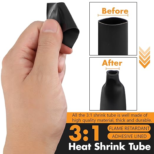 Jeemiter 20pcs 8 AWG Battery Cable Lugs, 5/16" & 3/8" Copper Ring Terminals, Heavy Duty Crimp Connectors for 8 Gauge Wire with 20pcs 3:1 Heat Shrink Tubing & Glue Bottle - Automotive Marine Solar Use