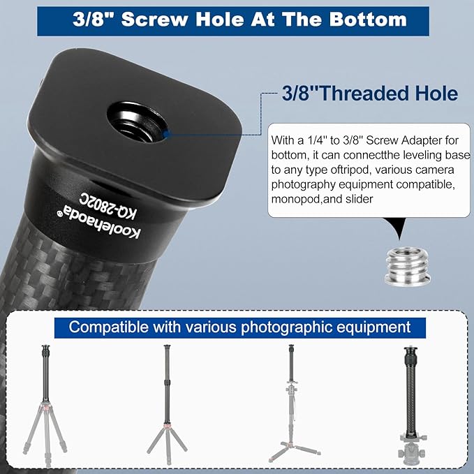 Koolehaoda Tripod Extension Pole, 2-Section Center Column Carbon Fiber Extender Rod Telescopic Stick Monopod with Arca Port for Tripod/Ball Head/Gimbal/Camera, Max Load 33lb