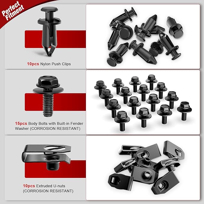 Nilight 35PCS Engine Under Cover Splash Shield Guard Body Bolts Bumper Fender Liner Push Retainer Fastener Rivet Clips Extruded U-Nuts for Infiniti G35 G37 FX35 FX45 EX35 Nissan 370Z 350Z