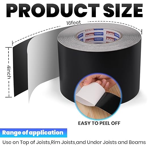 ADHES Deck Joist Tape, 4" x 16', 4 Rolls Weather Resistance & Waterproof Butyl Joist Tape for Decking, Deck Flashing Tape, Ideal for Wood Decks Beams Roof, Outdoor Construction Use
