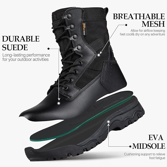 FREE SOLDIER Men's Work Tactical Boots 8 Inches Lightweight Combat Boots Durable Suede Leather Military Boot Desert Boot