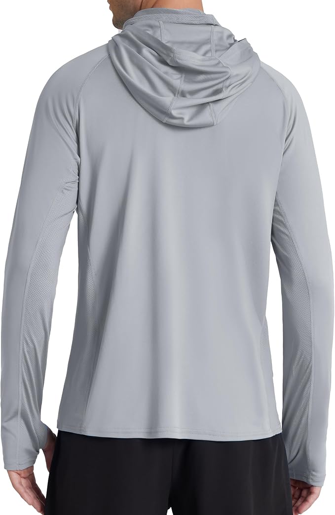 Roadbox Men's UPF 50+ Hooded Fishing Shirts Long Sleeve Sun Protection Hoodie, Hiking Running Swimming Rash Guard with Mask