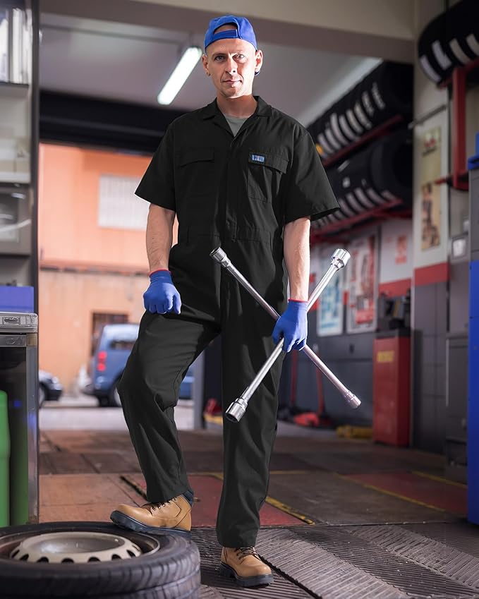 HISEA Coveralls for Men Short Sleeve, Mens Lightweight Mechanic Work Jumpsuit with Pockets, Stain & Wrinkle Resistant