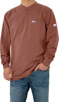 FR Shirts for Men 6oz Lightweight Stretch Work Shirt Flame Resistant Long Sleeve Henley Shirt CAT2