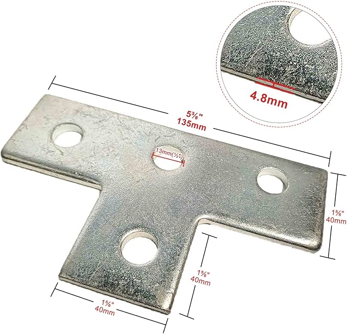 4 Pack 4 Hole T Shaped Connector Flat Plate Fitting Bracket Fit for 13/16" and 1-5/8" Rail Crossmember Mounted Taller Strut Channel Solar Panel Mounting