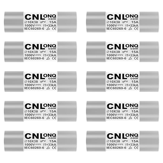 10pcs gPV Solar PV Fuse Link 15A 1000V DC 10x38mm Fuse 33kA Breaking Capacity for Solar, PV Combienr Box (15 Amp)