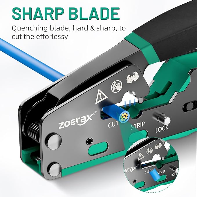 RJ45 Crimping Tool Ethernet Crimp Tool Crimper for RJ11/RJ12 Standard, RJ45 Pass Through Connectors, Green