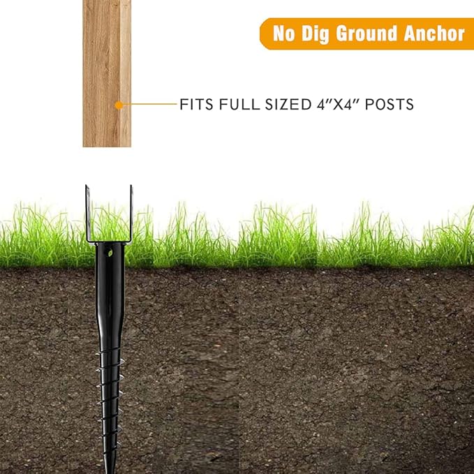 Premium No Dig Ground Anchor Black U-Model Screw in Post Stake 27" Long Anchor Fits Full Sized 4"x4" Posts, Great for Mailbox Posts and Fence Posts, 4-Pack