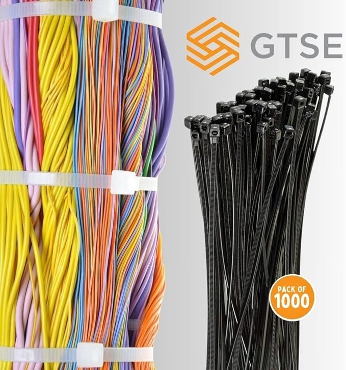 GTSE 12 Inch Black Heavy Duty Zip Ties, 1,000 Bulk Pack, 120lb Strength, UV Resistant Nylon Cable Ties, Self-Locking 12" Tie Wraps